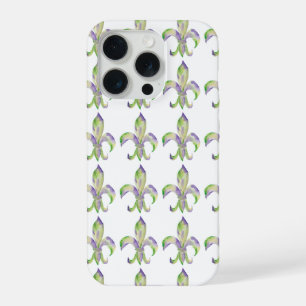 Coque iPhone 15 Pro Aquarelle Fleur de Lis Mardi Gras