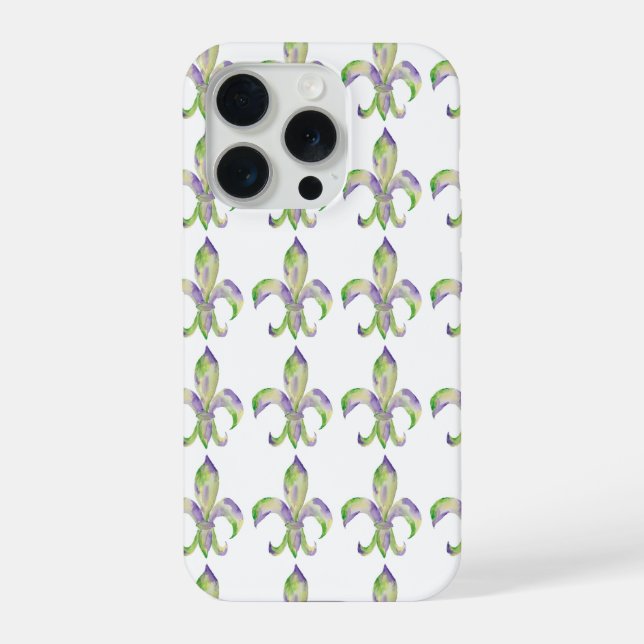Coque iPhone Aquarelle Fleur de Lis Mardi Gras  (Verso)