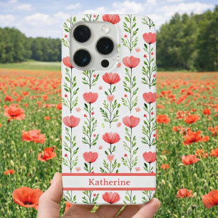 Coque iPhone 15 Pro Aquarelle Fleur de Pavot Corail Rose