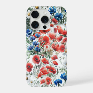 Coque iPhone 15 Pro Aquarelle fleur sauvage Poppy Daisy Botanique 