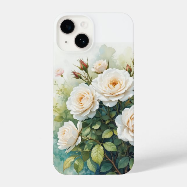 Coque iPhone Aquarelle Fleurs du jardin Roses blanches (Verso)