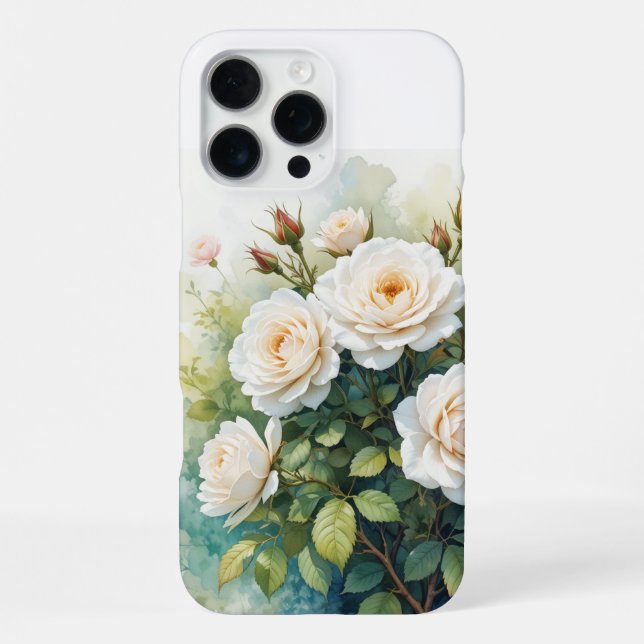 Coque iPhone Aquarelle Fleurs du jardin Roses blanches (Verso)
