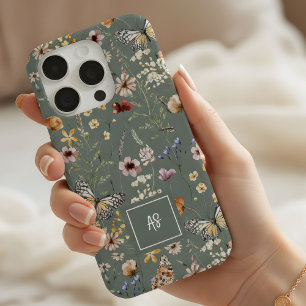 Coque iPhone 15 Pro Aquarelle Fleurs Sauvages Floral Monogrammé
