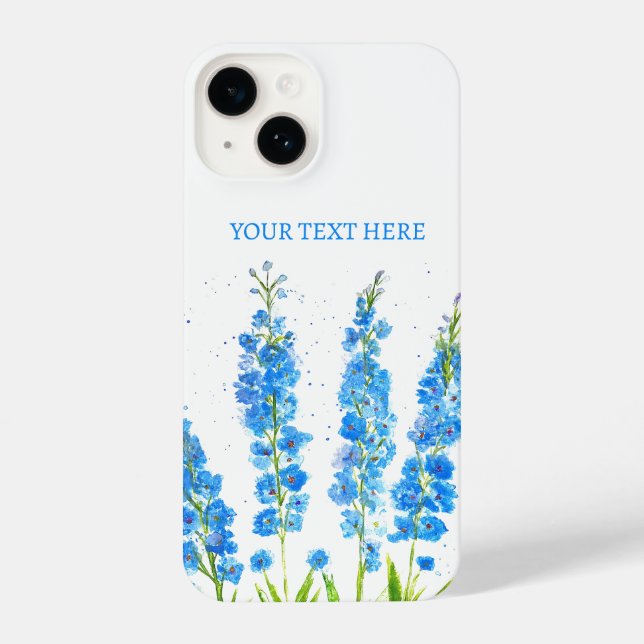 Coque iPhone Aquarelle florale de delphinium bleu élégant rusti (Verso)