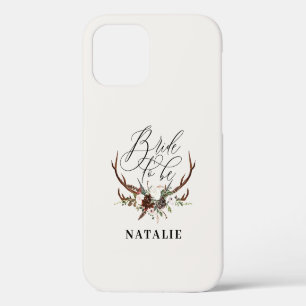 Coque iPhone 12 Aquarelle florale et bois de cerf future mariée iP