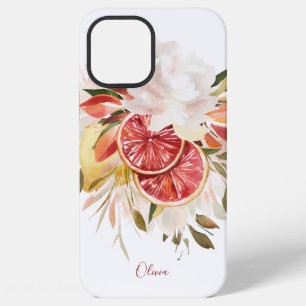 Coque iPhone 12 Pro Max Aquarelle Florale Féminine Citron avec Nom