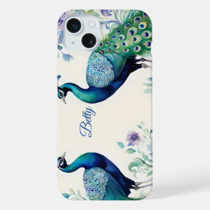 Coque iPhone 15 Plus Aquarelle florale Peacock
