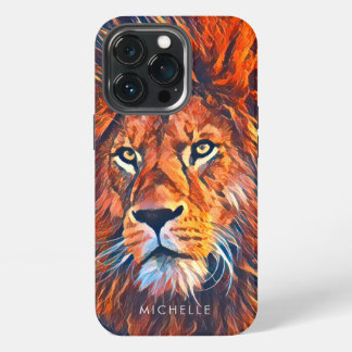 Etui iPhone 13 Pro Aquarelle Graphique Personnalisée Lion Majestic
