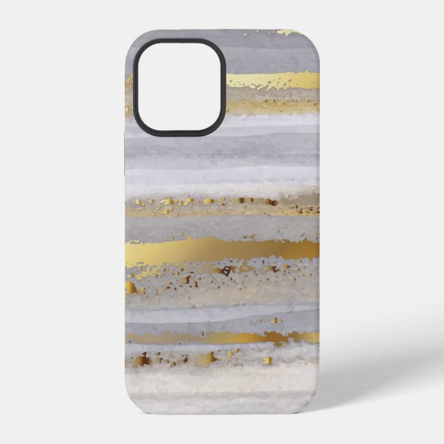 Coque iPhone Aquarelle gris et texture or de luxe (Verso)