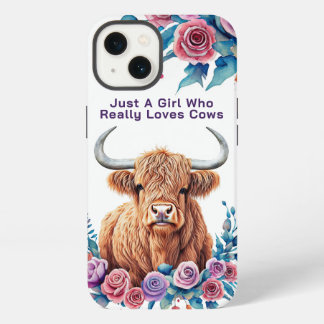 Etui iPhone 13 Aquarelle Highland Cow Flowers Ajouter Texte Ou No
