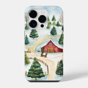 Coque Pour iPhone 14 Plus Aquarelle Hiver Paysage rustique avec Fir Trees