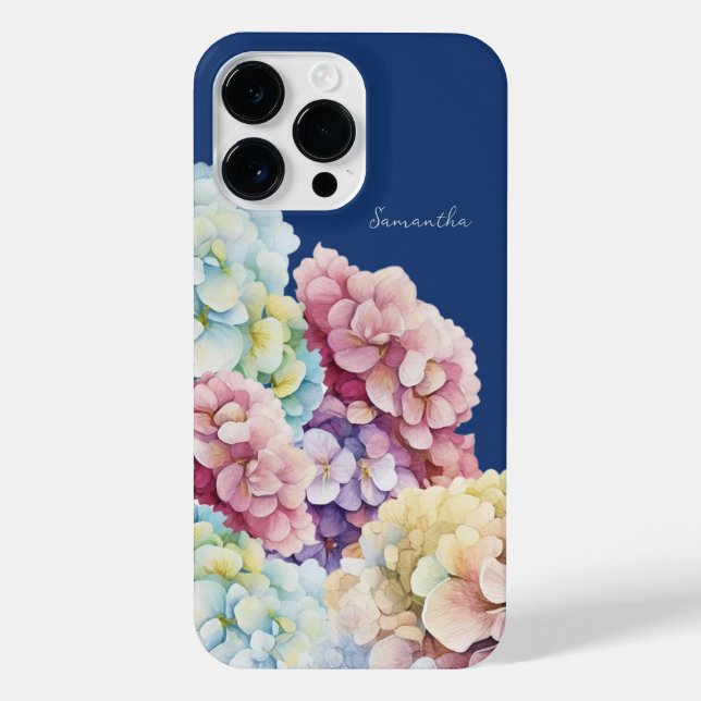 Coque iPhone Aquarelle Hydrangea bleu personnalisé (Verso)
