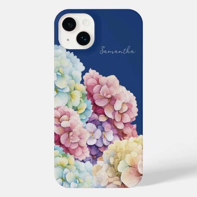 Coque iPhone Aquarelle Hydrangea bleu personnalisé (Verso)