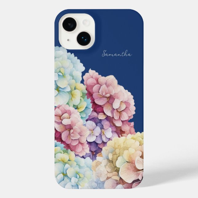 Coque iPhone Aquarelle Hydrangea bleu personnalisé (Verso)