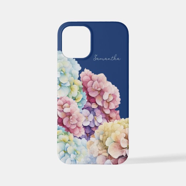 Coque iPhone Aquarelle Hydrangea bleu personnalisé (Verso)