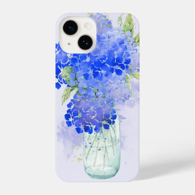 Coque iPhone Aquarelle Hydrangea Garden Flower Blue (Verso)
