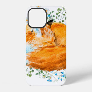 Coque iPhone 12 aquarelle illustration d'un renard endormi, renard