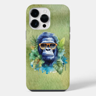 Coque Pour Pour iPhone 14 Pro Max Aquarelle Jungle Gorilla avec lunettes de soleil e