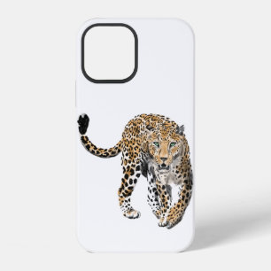 Coque iPhone 12 aquarelle léopard jungle chat animal peint vert