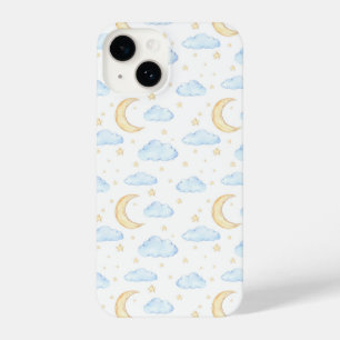Coque Pour iPhone 14 Aquarelle Lune étoiles et nuages Motif