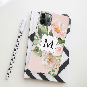 Coque iPhone 11Pro Max Aquarelle moderne Fleurs roses Monogrammes