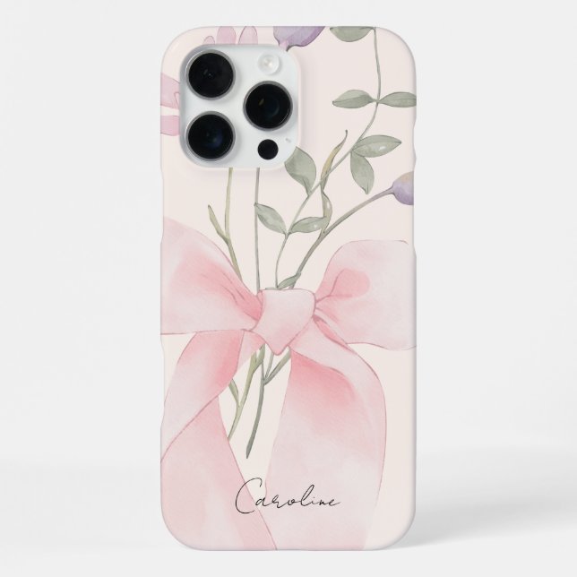 Coque iPhone Aquarelle moderne Floral élégant Bow Script rose (Verso)
