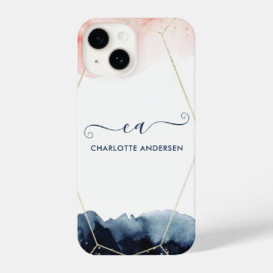 Coque Pour iPhone 14 Aquarelle moderne Rose or Blush or Monogramme