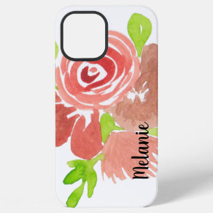 Coque iPhone 12 Pro Max Aquarelle Monogramme de verdure rose teinté de ros