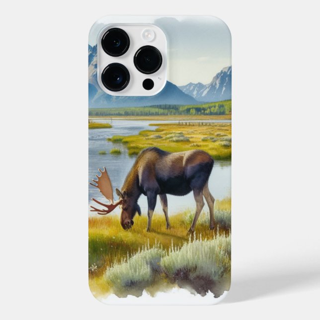 Coque iPhone Aquarelle Moose AI Art Téléphone (Verso)