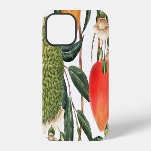 Coque iPhone 12 Aquarelle motif tropical de durian, mangue.