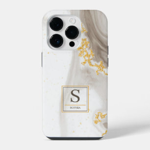 Coque Pour iPhone 14 Plus Aquarelle noire pailletée d'or abstrait élégant