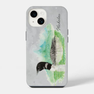 Coque Pour iPhone 14 Aquarelle Oiseau commun Loon Faune Nature Art