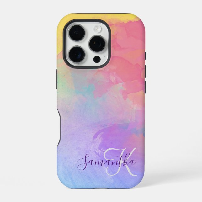 Coque iPhone Aquarelle Pastel Abstrait & Monogram (Verso)