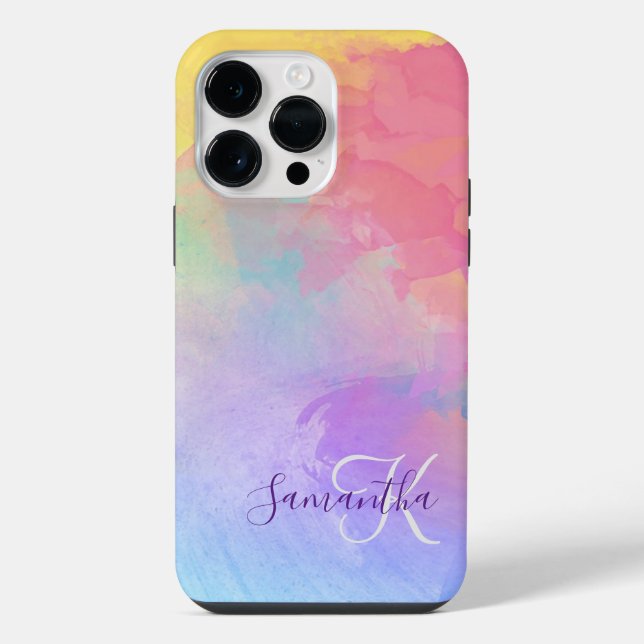 Coque iPhone Aquarelle Pastel Abstrait & Monogram (Verso)