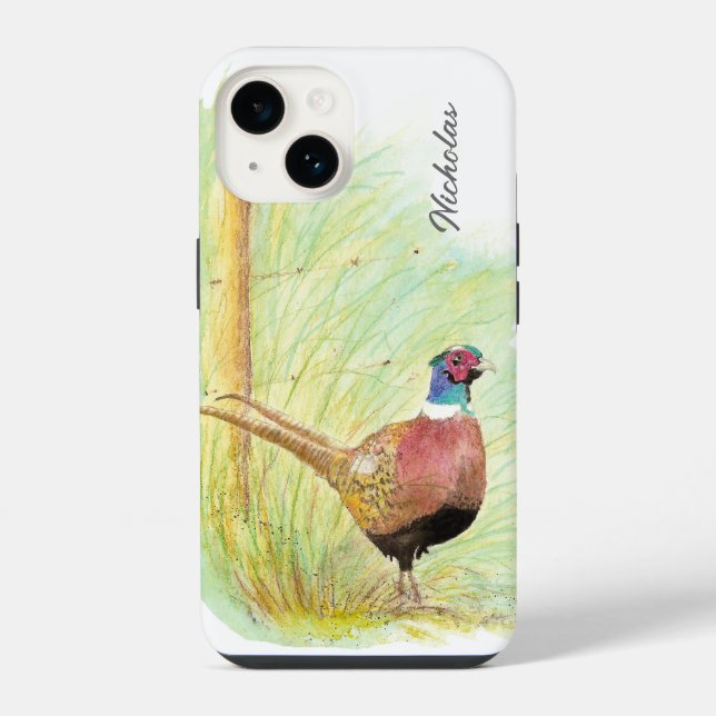 Coque iPhone Aquarelle Pheasant Jeu Oiseau Faune Nature Art (Verso)