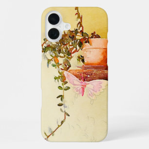 Coque iPhone 16 Plus Aquarelle Plante pointillé et papillon