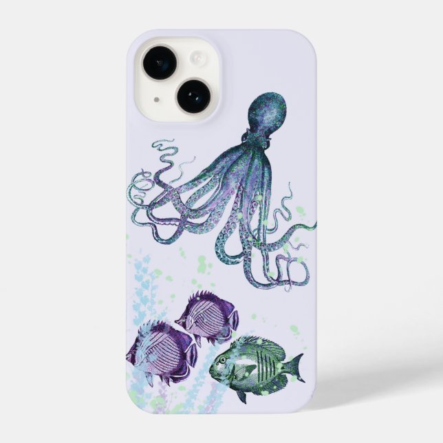 Coque iPhone Aquarelle Poisson de poulpe sous-marin (Verso)