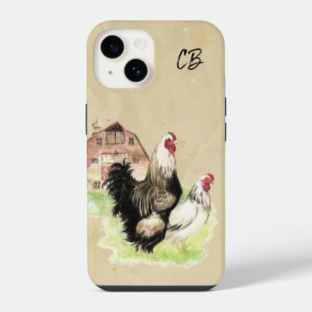Coque iPhone Aquarelle Poulets Hen Rooster Grange ferme (Verso)