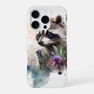 Coque iPhone 16 Pro Aquarelle Raton laveur mignon Fleurs de printemps