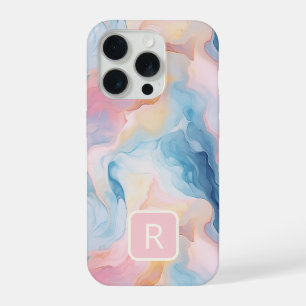 Coque iPhone 15 Pro Aquarelle Résumé Marbre Coton Ciel
