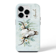Aquarelle romantique Boho Floral Vache Crâne