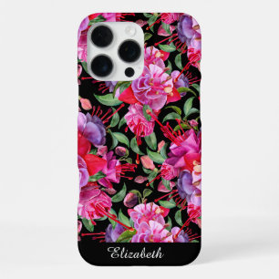 Coque iPhone 16 Pro Max Aquarelle rose et noire personnalisées Fuchsia Blo