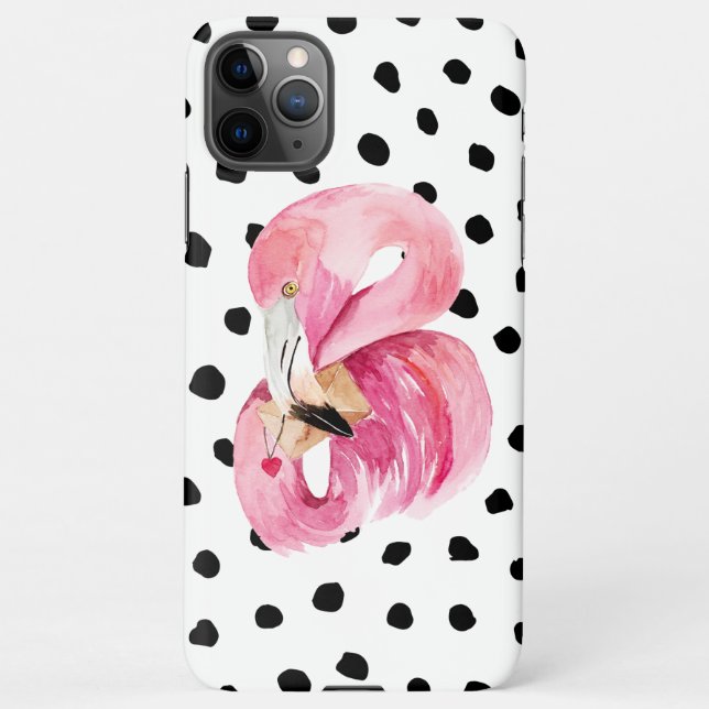 Coque iPhone Aquarelle rose exotique moderne Flamant rose & poi (Dos)