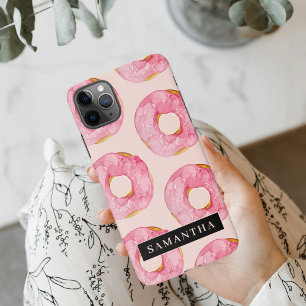 Coque iPhone 11Pro Max Aquarelle rose moderne Motif avec nom