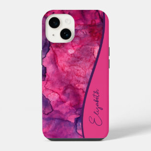 Coque Pour iPhone 14 Aquarelle rose violet personnalisée