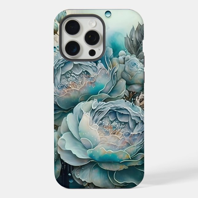 Coque iPhone Aquarelle Roses Turquoise (Verso)