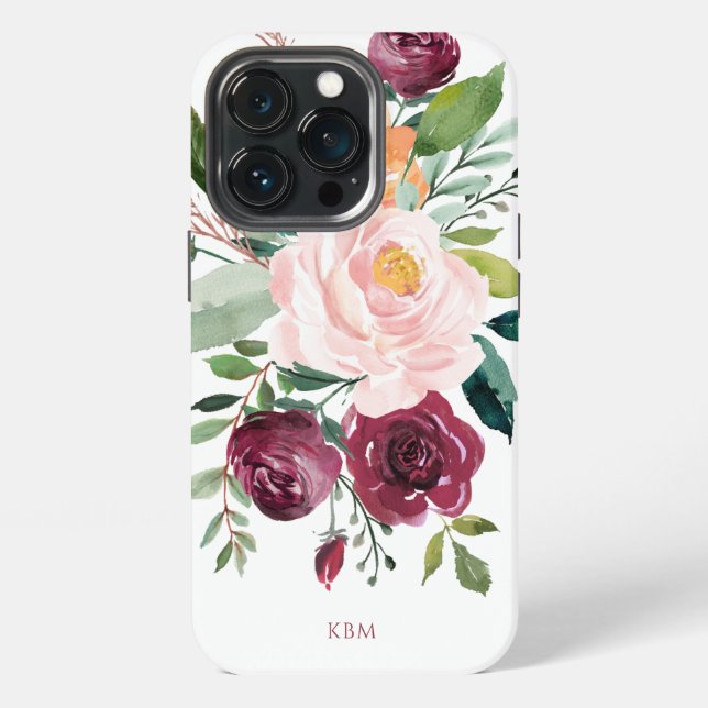 Coque iPhone Aquarelle rustique Botanique avec Monogramme (Dos)