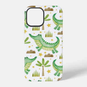 Coque iPhone 12 Aquarelle transparente motif de crocodile palmier