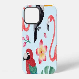 Coque iPhone 12 Aquarelle Tropicale : Fusion Oiseau-Fleur.