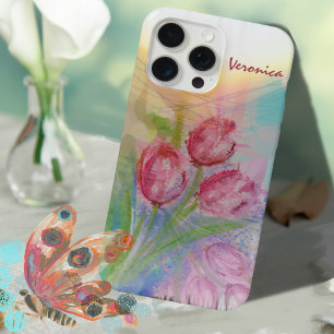 Coque iPhone 15 Pro Max Aquarelle Tulipe rose